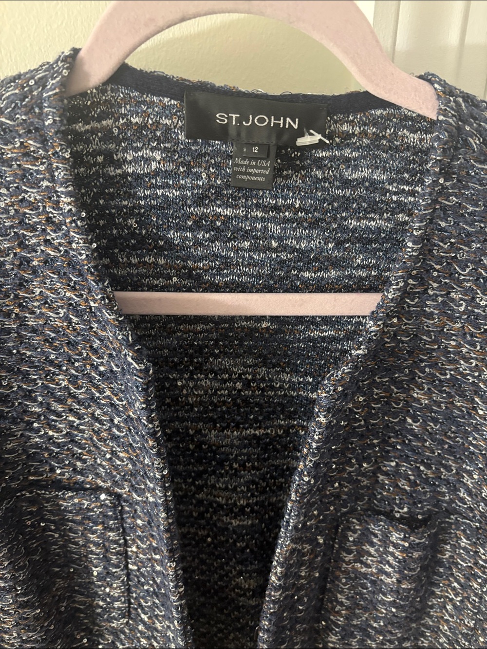 St. John Black  Multicolor Metallic-Thread Open Front Knit Jacket